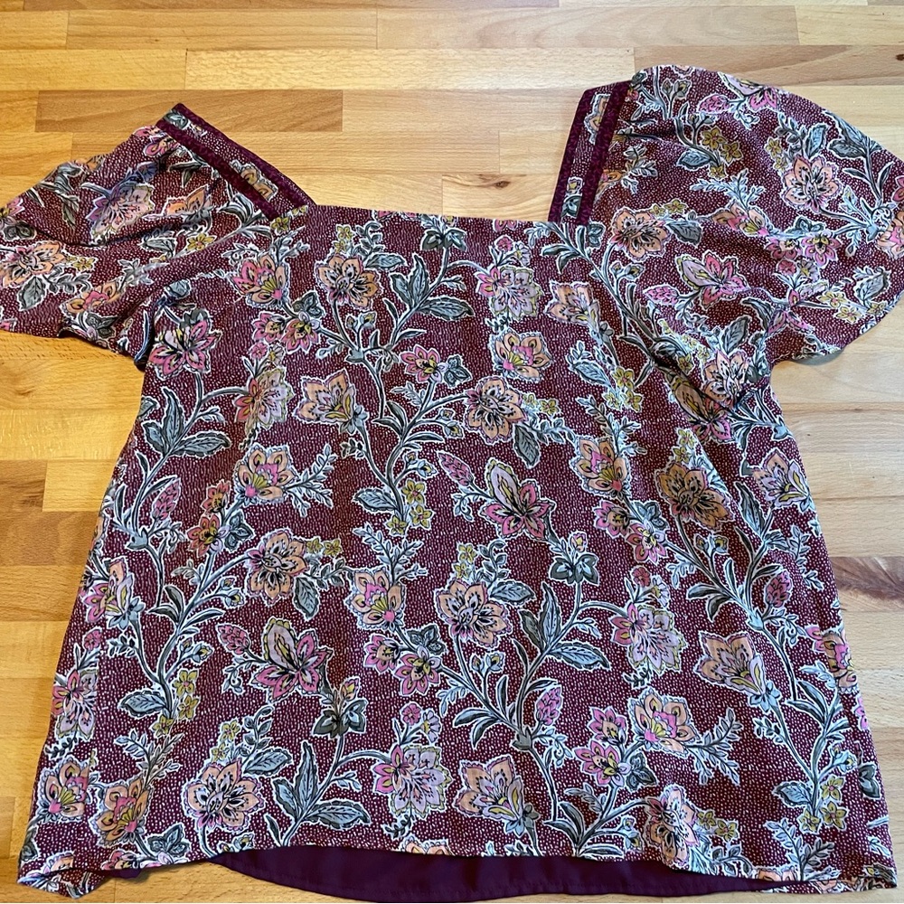 LOFT Red Boxy Flutter Sleeve Blouse